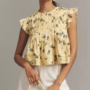 Pilcro Jade Short-Sleeve Pleated Swing Top – Size Medium